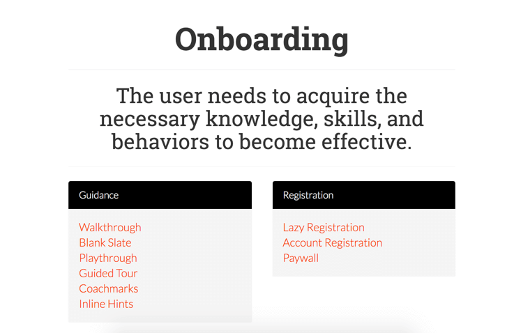 UI patterns in user onboarding